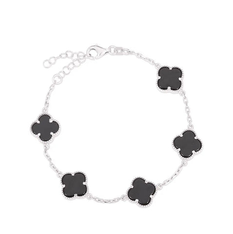 Black Five Clover Bracelet in Silver