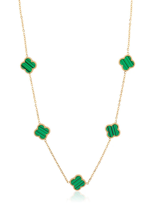 Clara Clover Necklace in Green/Gold