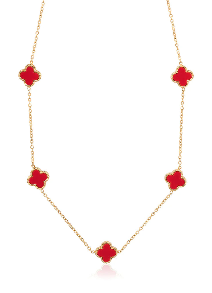 Clara Clover Necklace in Red/Gold