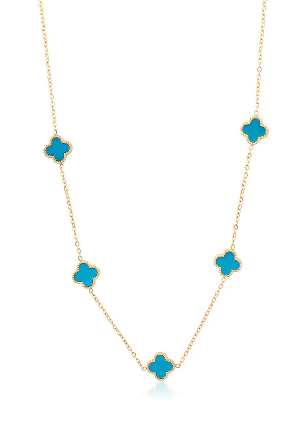 Clara Clover Necklace in Blue/Gold