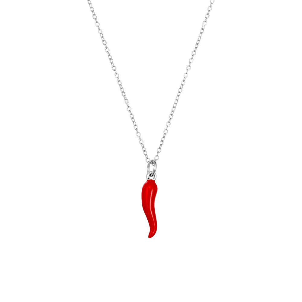 Red Cornicello Necklace in Silver