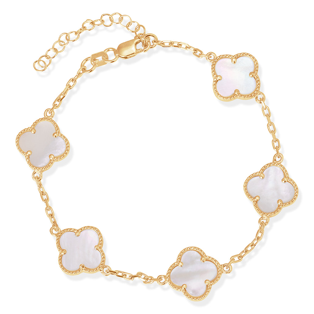 Mother of Pearl Five Clover Bracelet in Gold