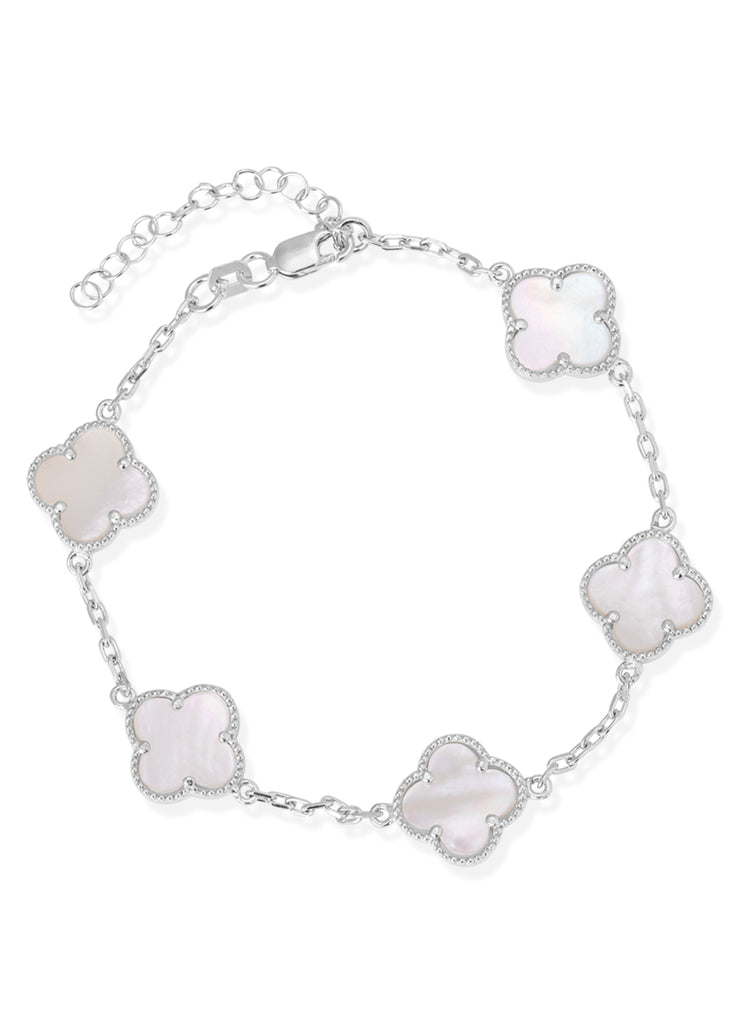 Mother of Pearl Five Clover Bracelet in Silver