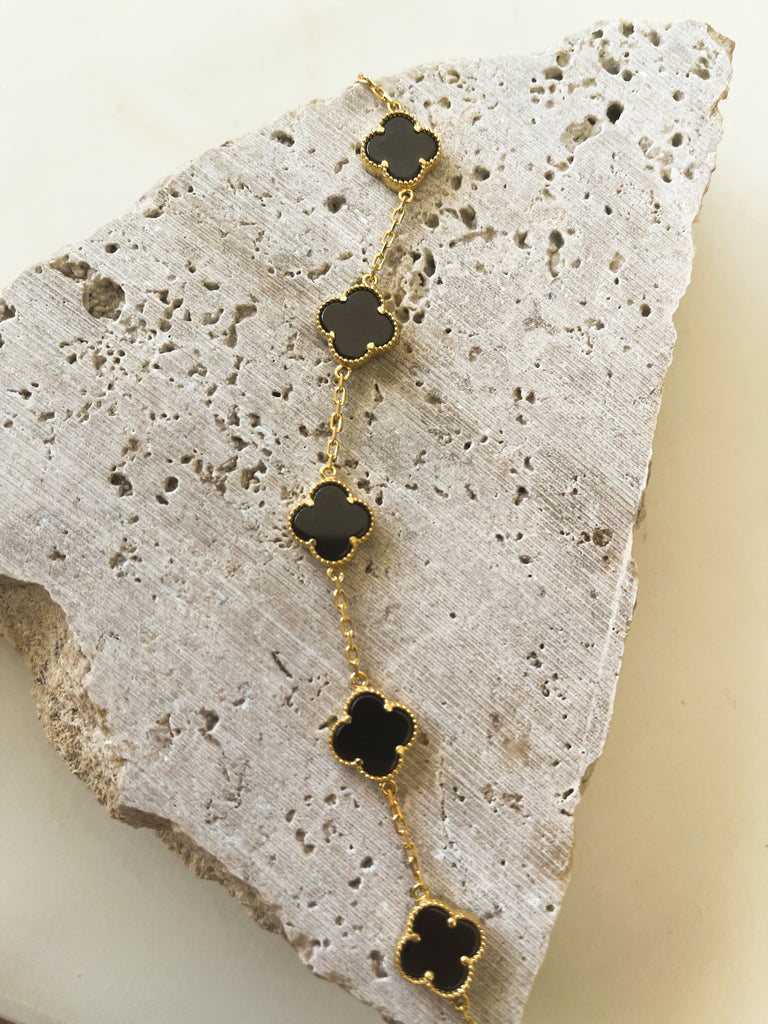 Black Five Clover Bracelet in Gold