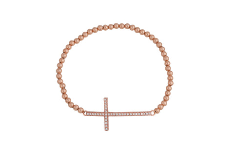 Big Cross on Beaded Bracelet in Rose Gold