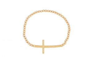 Big Cross on Beaded Bracelet in Gold