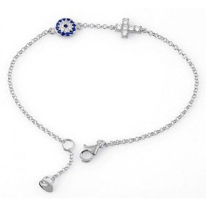 Big Eye and Cross Sterling Silver Bracelet