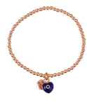 Love Heart Dark Blue Eye Beaded Bracelet in Sterling Silver