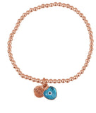 Love Heart Light Blue Eye Beaded Bracelet in Gold