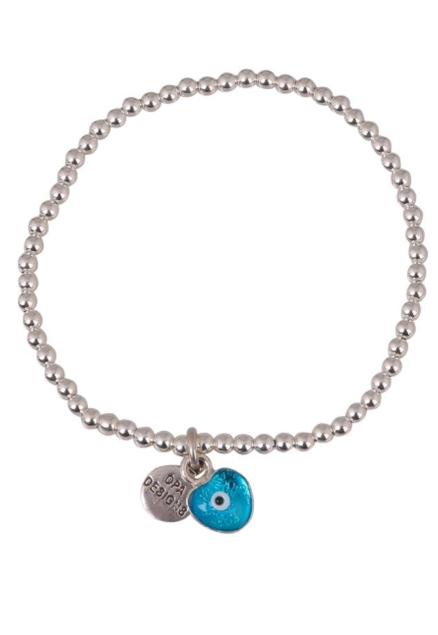 Love Heart Light Blue Eye Beaded Bracelet in Gold