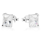 Rectangle Diamonte Stud Earrings in Silver