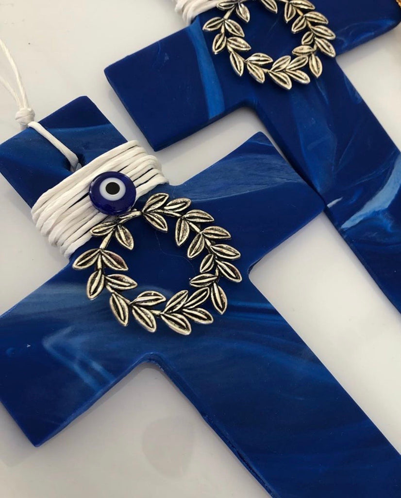 Royal Blue Marbled Cross with Wreath and Mati