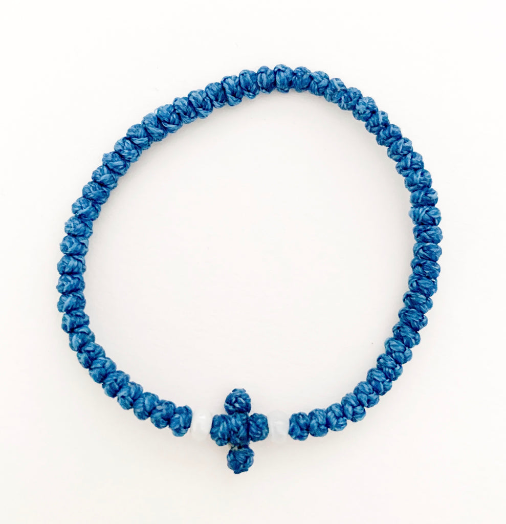 Blue Komboskini with White Beads