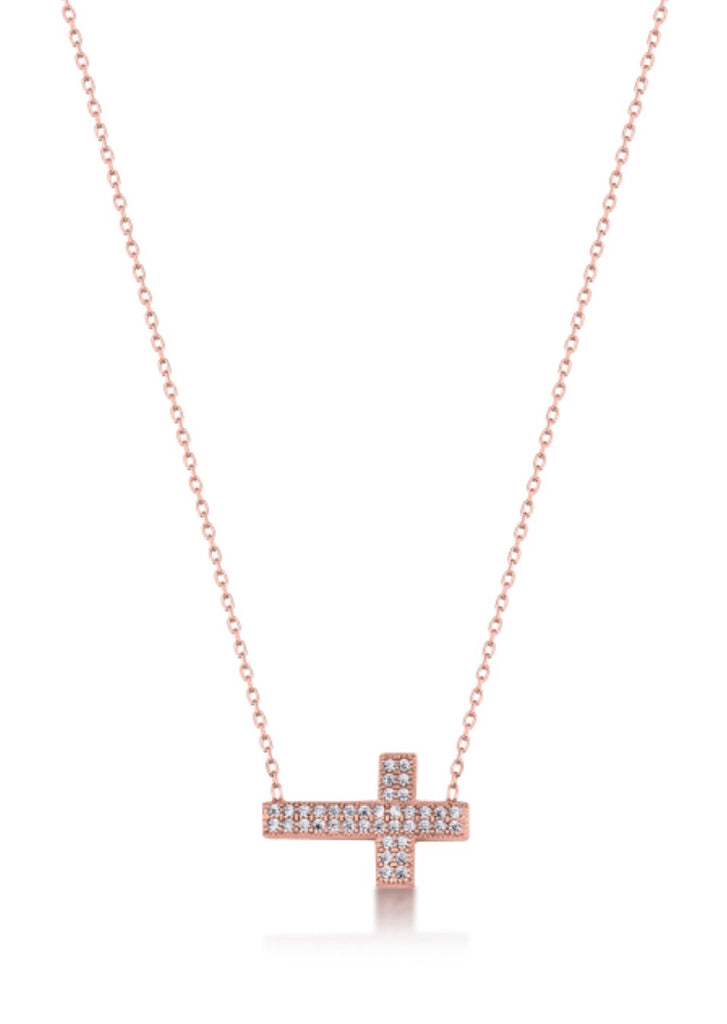 Side Cross Necklace in Sterling Silver