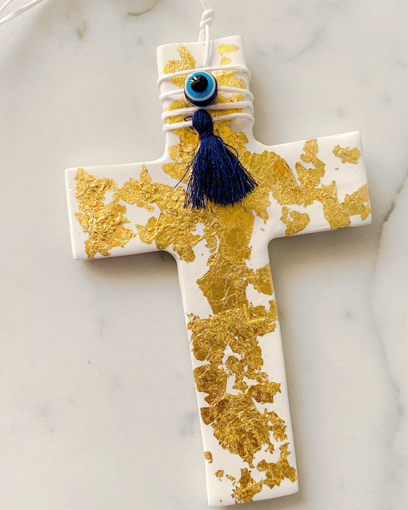 White Cross with Gold Leaf and Eye