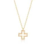 Tinos Island White Cross Necklace in Gold