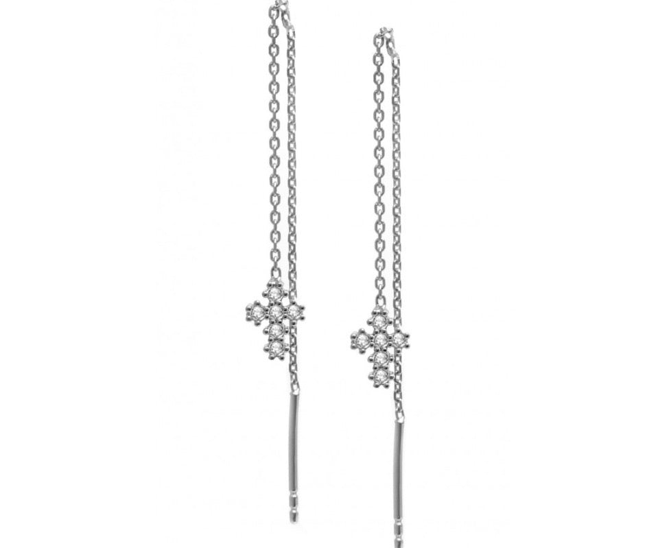 Long Chain Mini Cross Earrings in Silver
