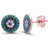 Emerald Green Evil Eye Earrings in Rose Gold