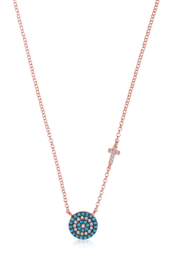 Big Eye and Cross Nano Necklace in Rose Gold
