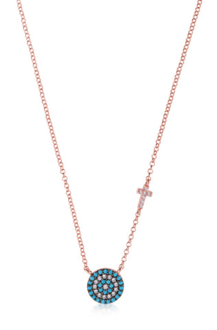 Big Eye and Cross Nano Necklace in Rose Gold