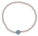 Small Light Blue Eye Beaded Bracelet in Rose Gold