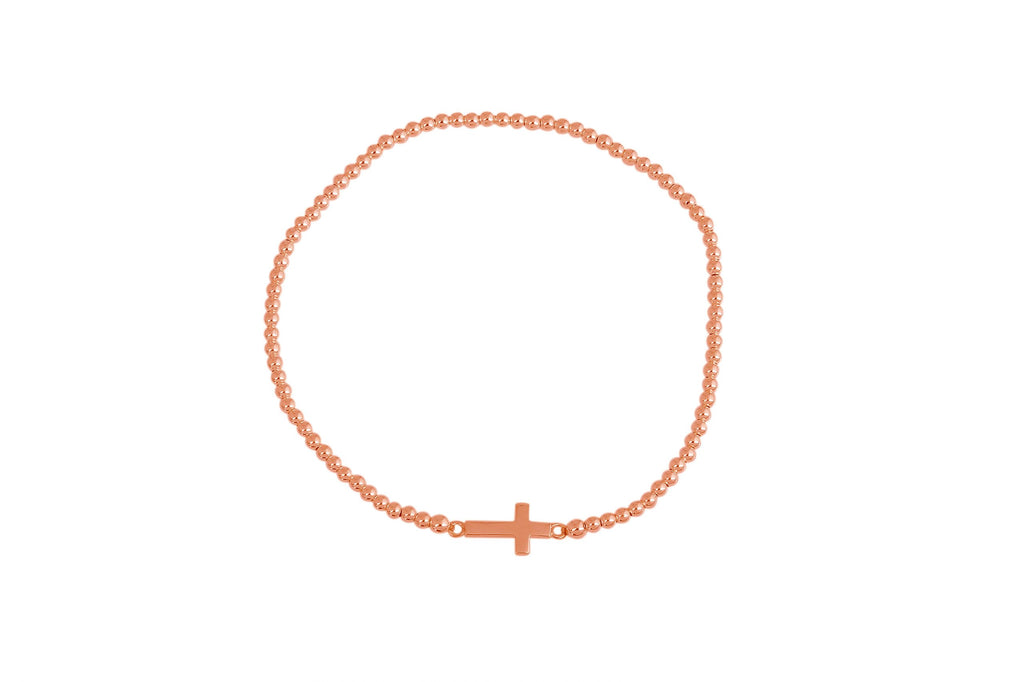 Mini Side Cross Beaded Bracelet in Rose Gold