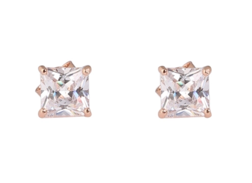 Diamonte Square 6mm Stud Earrings in Sterling Silver