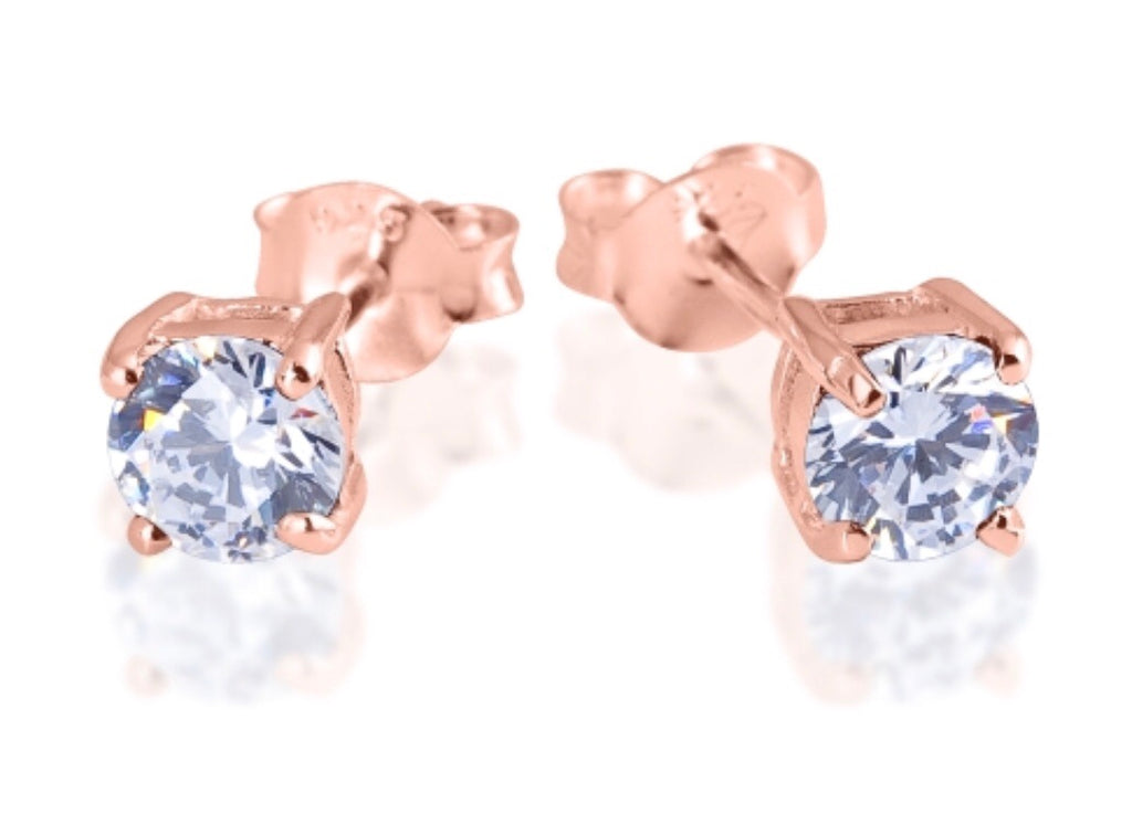 Clear Quartz Stud Earrings in Rose Gold