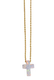 White Opalite Cross Necklace in Rose Gold