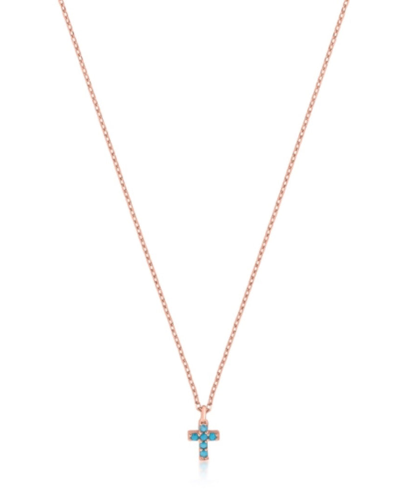 Mini Nano Cross Necklace in Rose Gold