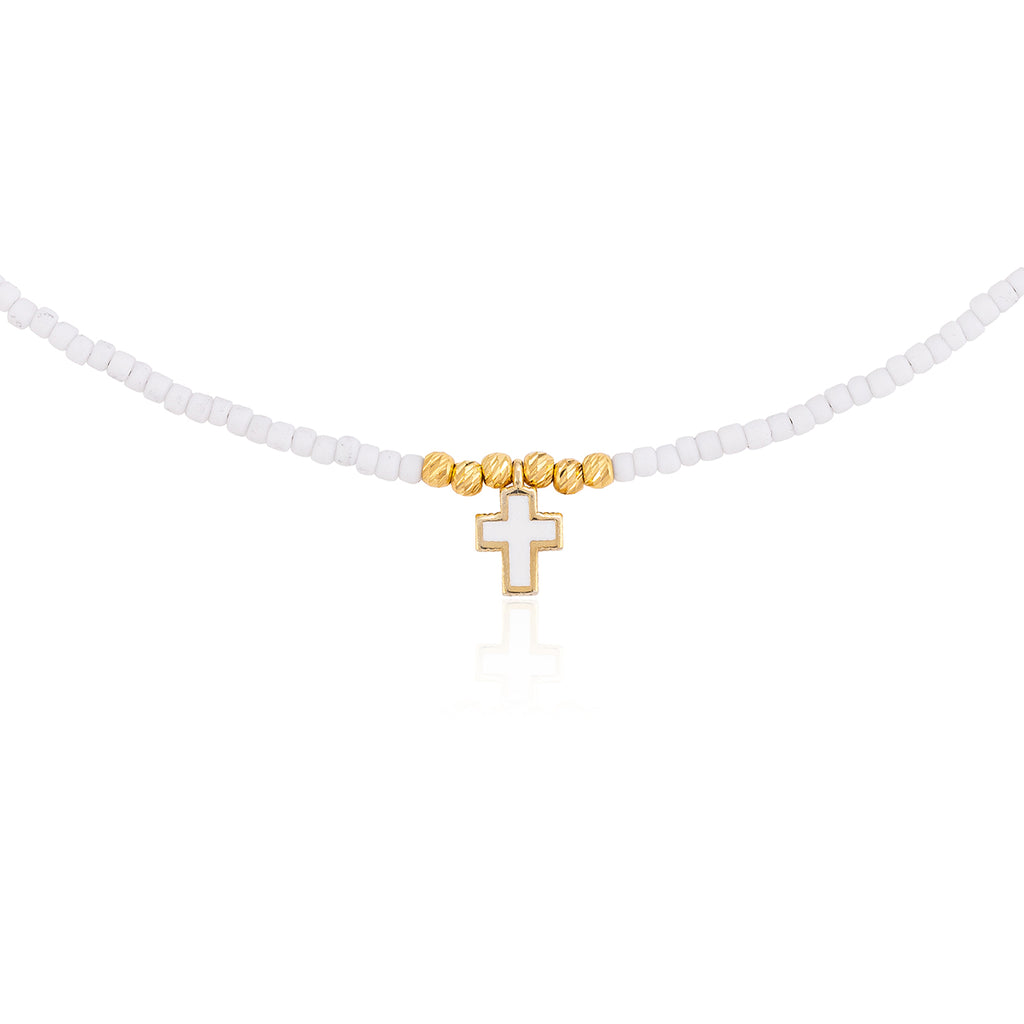 Mykonos Beaded Necklace with White Beads