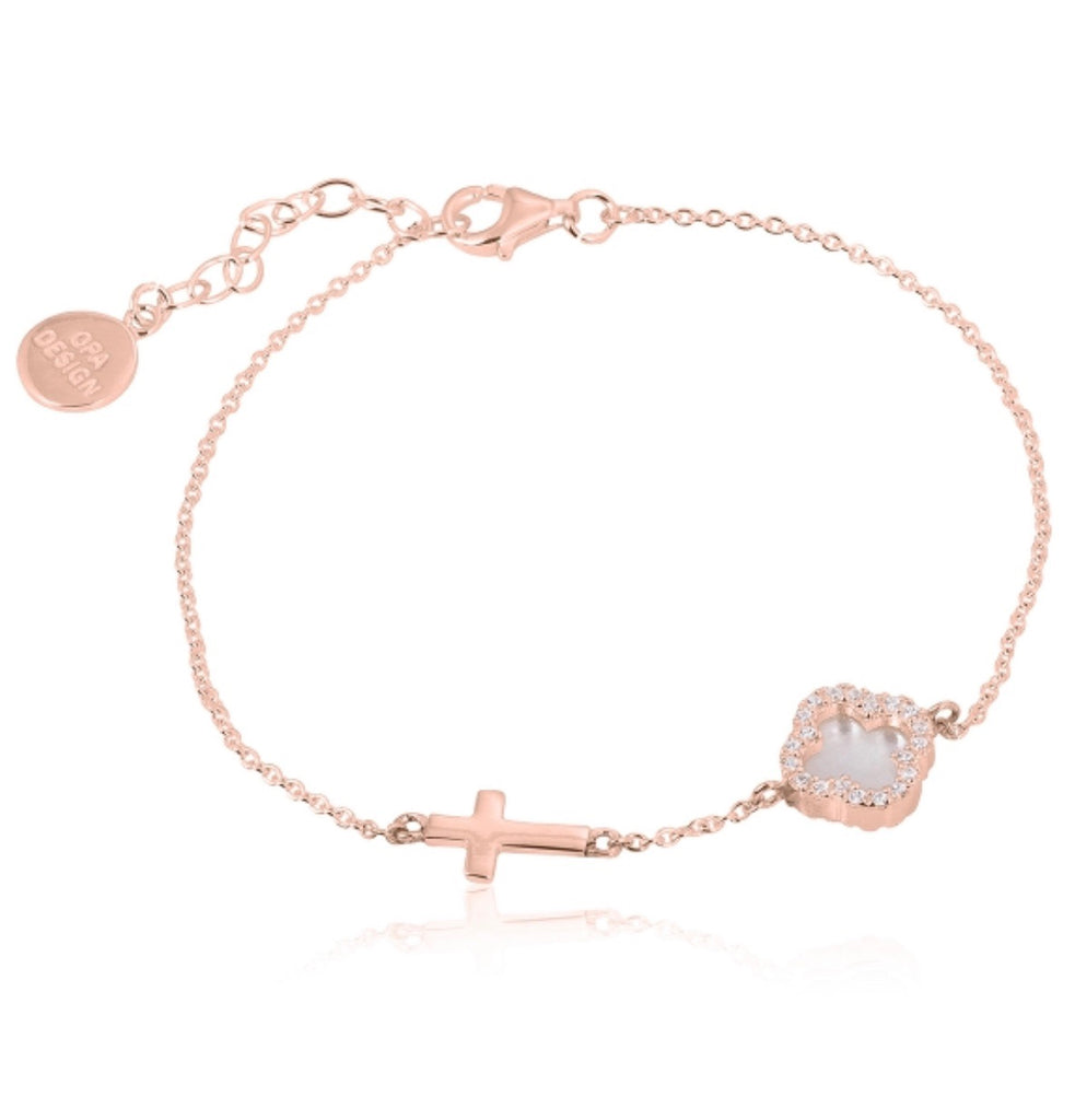 Mother Of Pearl Clover with Cross in Rose Gold