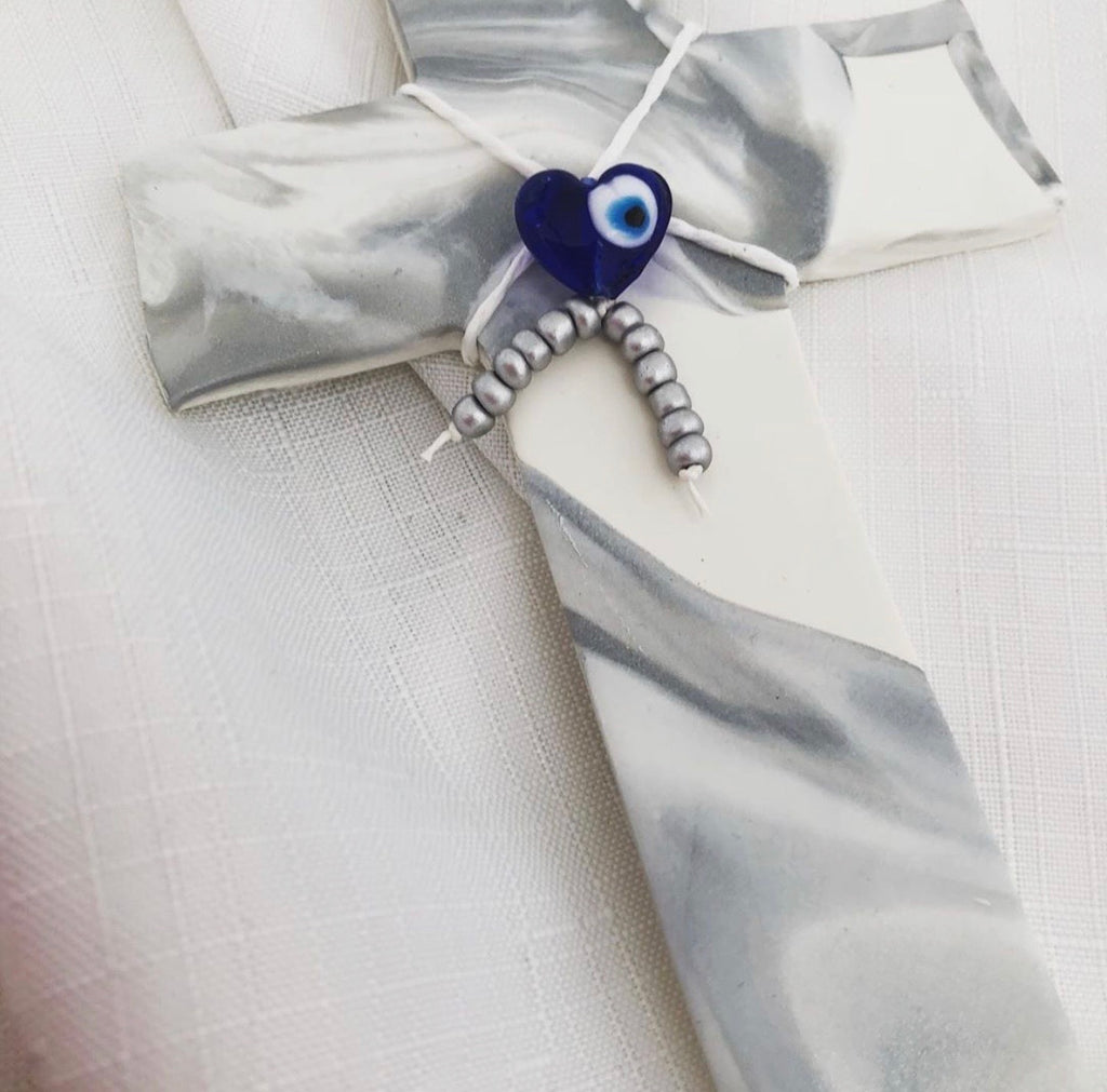 Luxe Silver Marbled on White Cross (style 2)