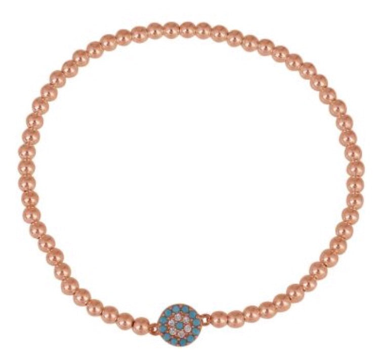 Small Light Blue Eye Beaded Bracelet in Rose Gold