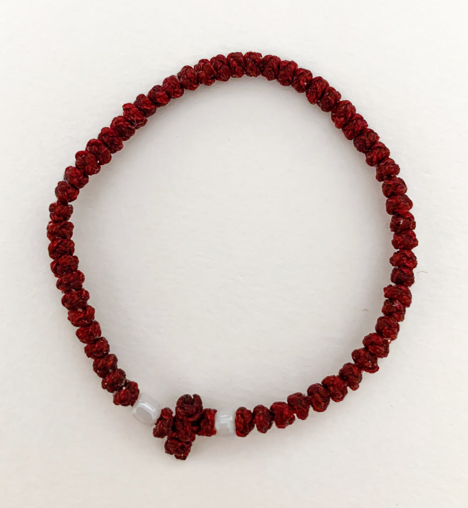 Burgundy Komboskini with White Beads