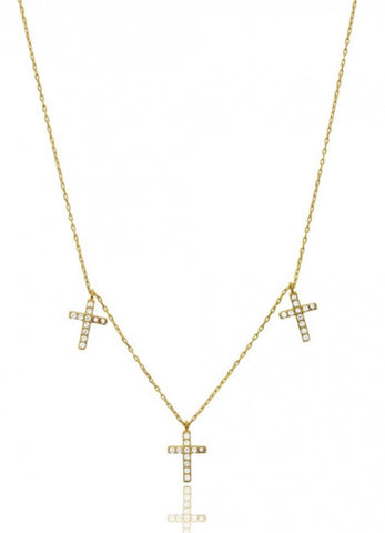 Trio Cross Necklace in Gold
