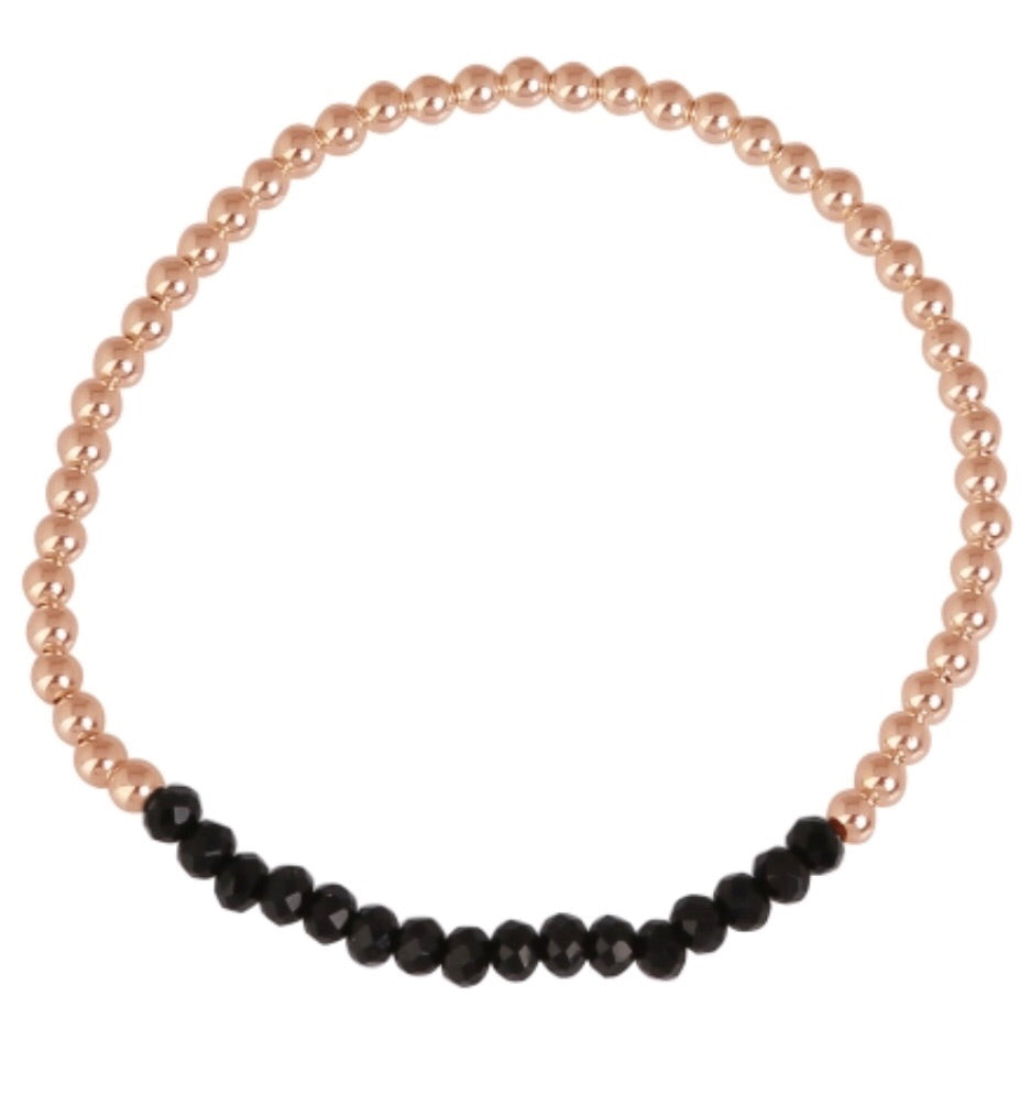 Crystal Black Beaded Bracelet in Sterling Silver