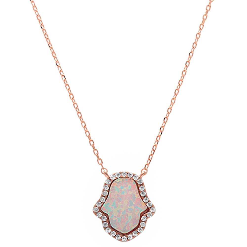 Hamsa Diamonte White Necklace in Rose Gold
