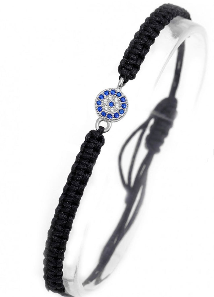 Mini Sterling Silver Eye Black Macrame Bracelet