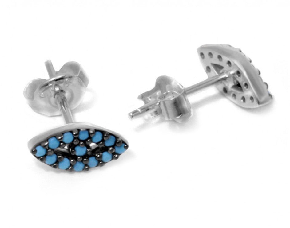 Nano Turquoise Evil Slant Eye Earrings in Silver