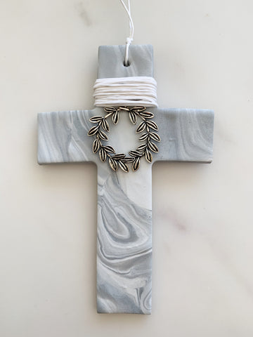 Stefana Luxe Marbled Silver Cross