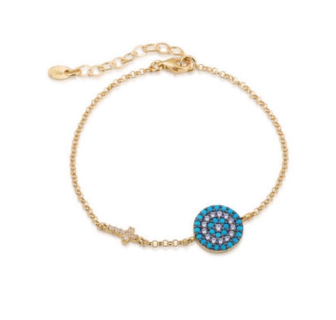 Big Eye and Cross Nano Turquoise Bracelet in Gold