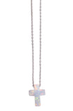 White Opalite Cross Necklace in Gold