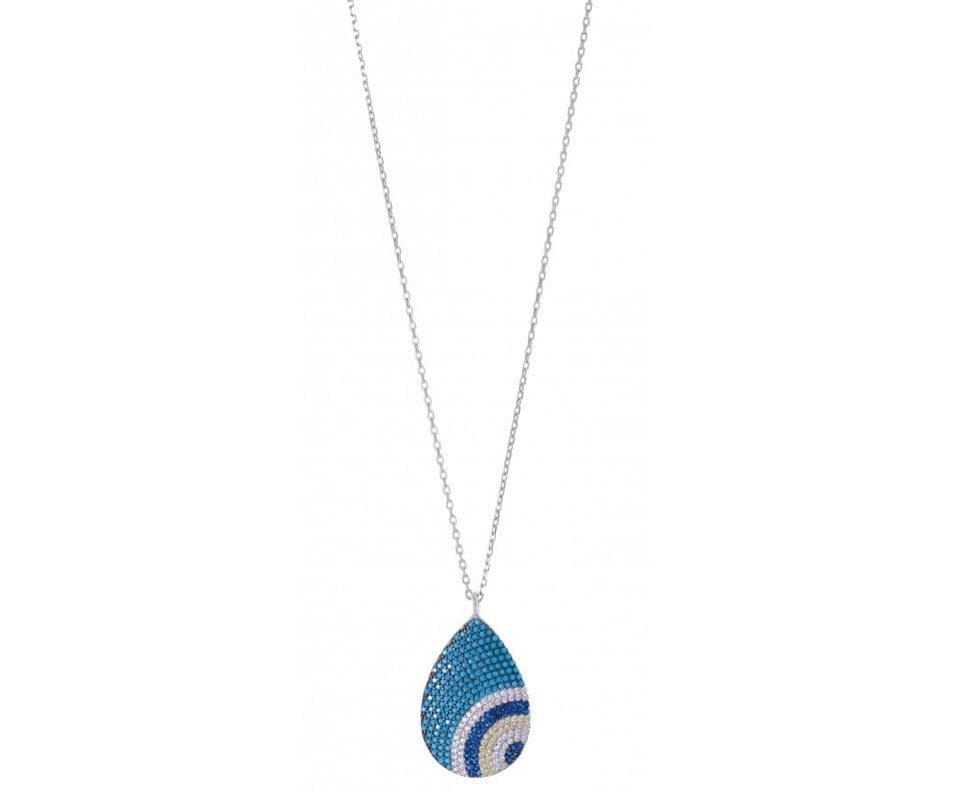 Teardrop Evil Eye Necklace in Sterling Silver