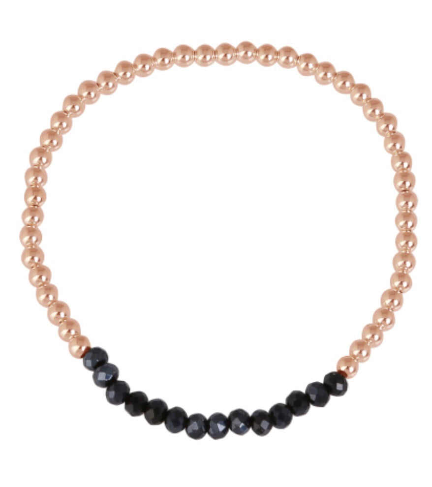 Crystal Blue Beaded Bracelet in Rose Gold