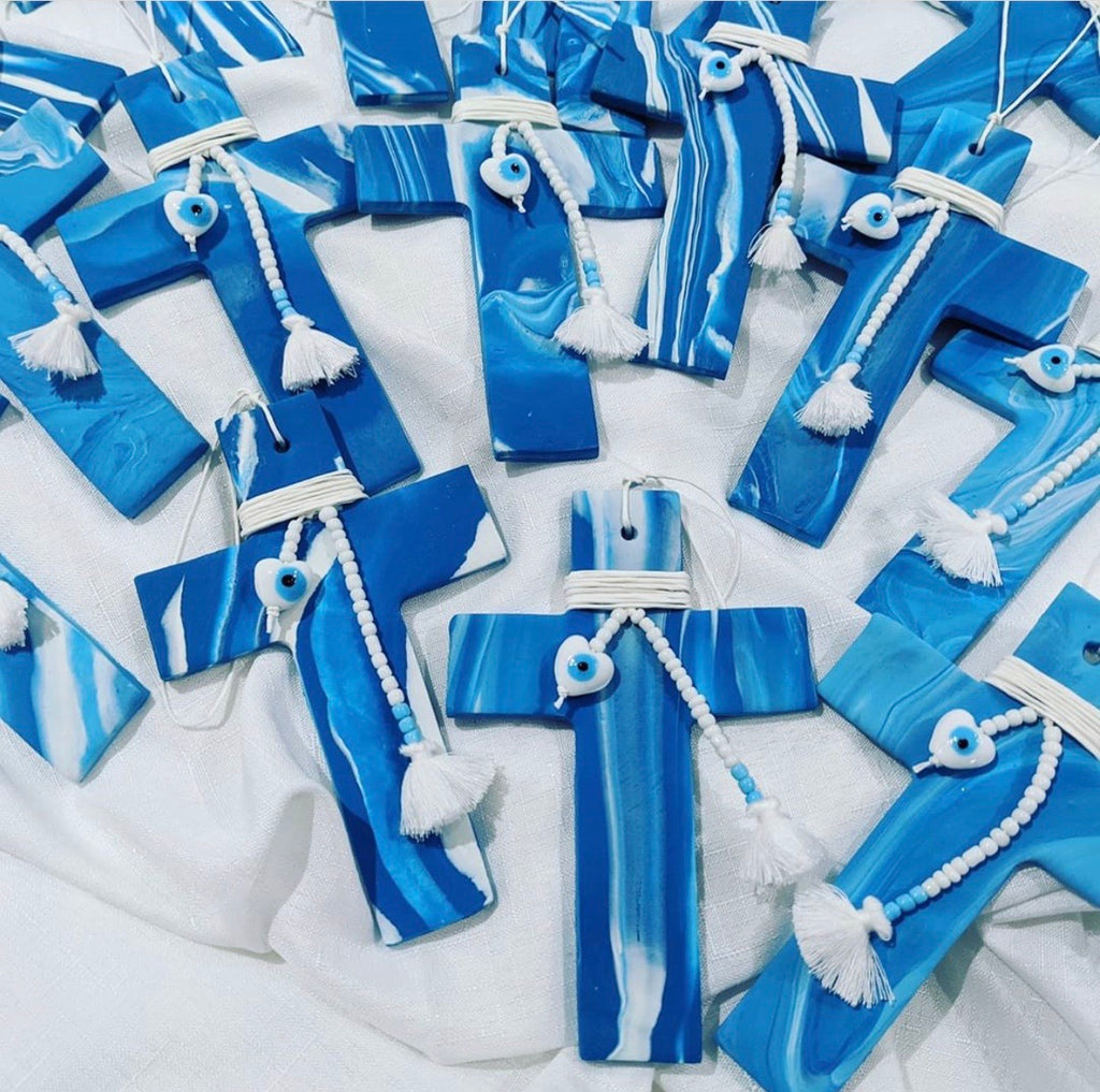 ‘Plethora’ Blue and White Marbled Cross