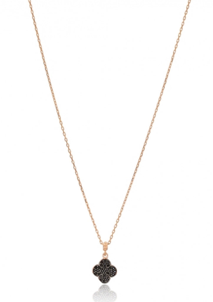 Black Diamond Clover Necklace in Rose Gold
