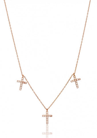 Trio Cross Necklace in Rose Gold
