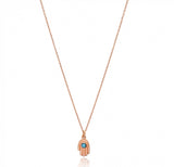 Hamsa Blue Necklace in Rose Gold