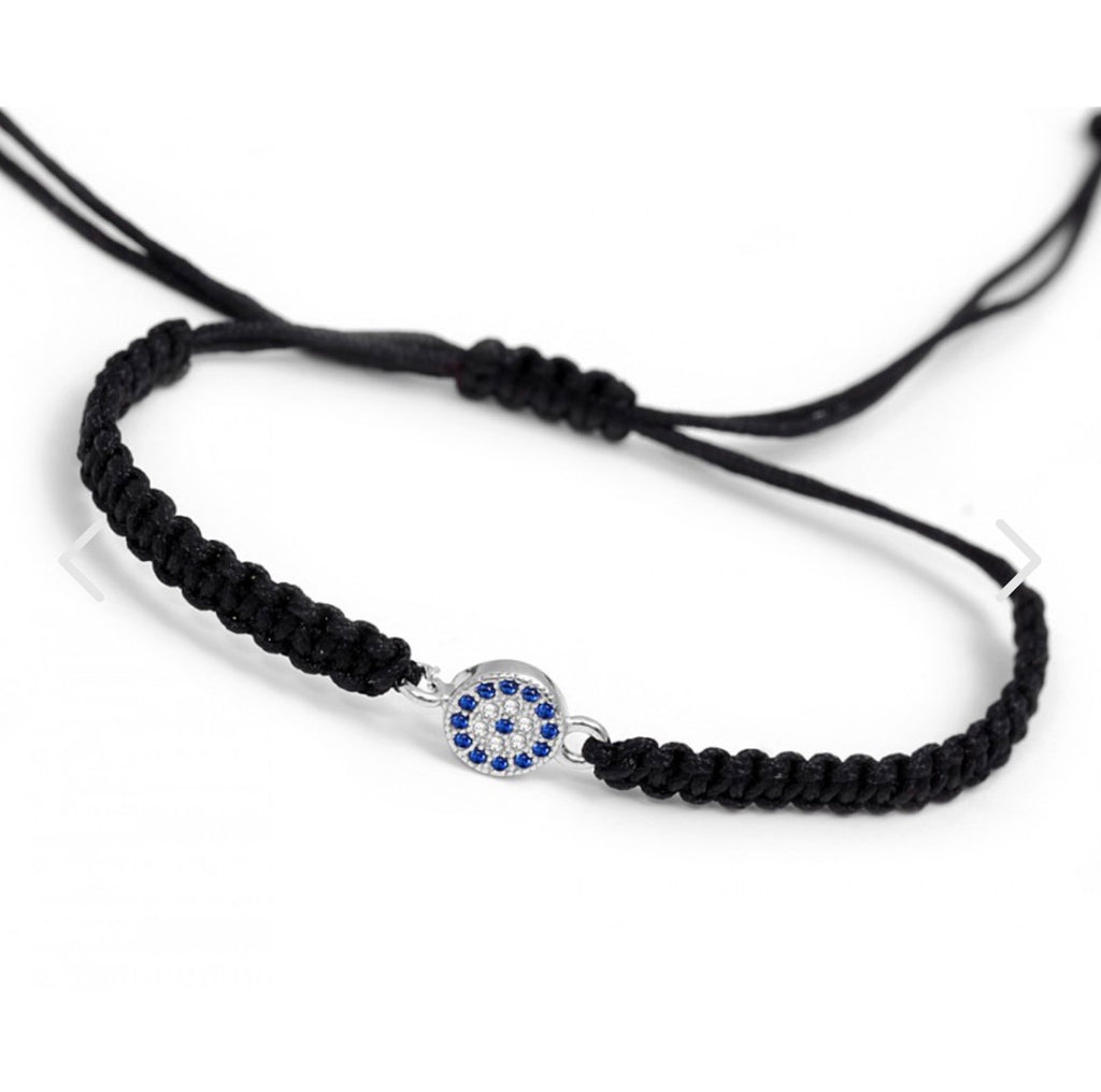 Mini Sterling Silver Eye Black Macrame Bracelet